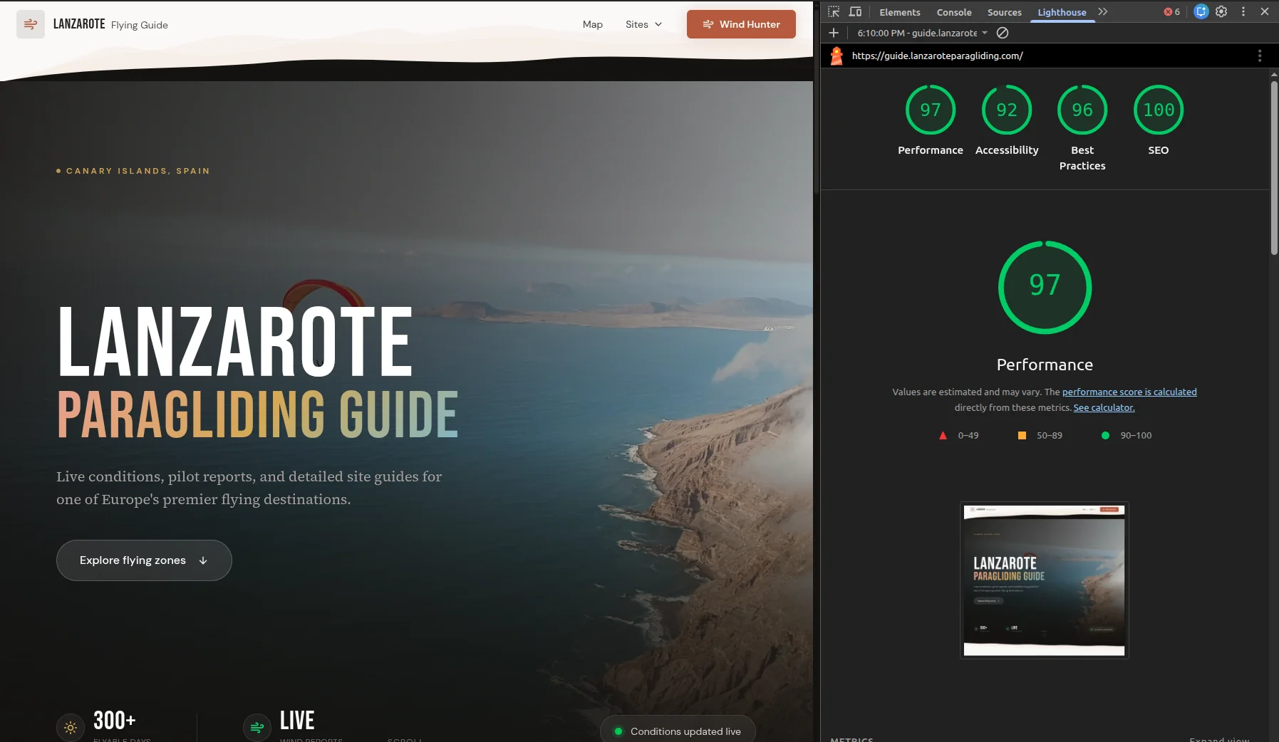 Lighthouse performance results