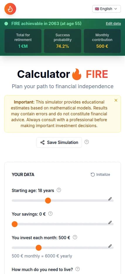 Mobile view of calculator