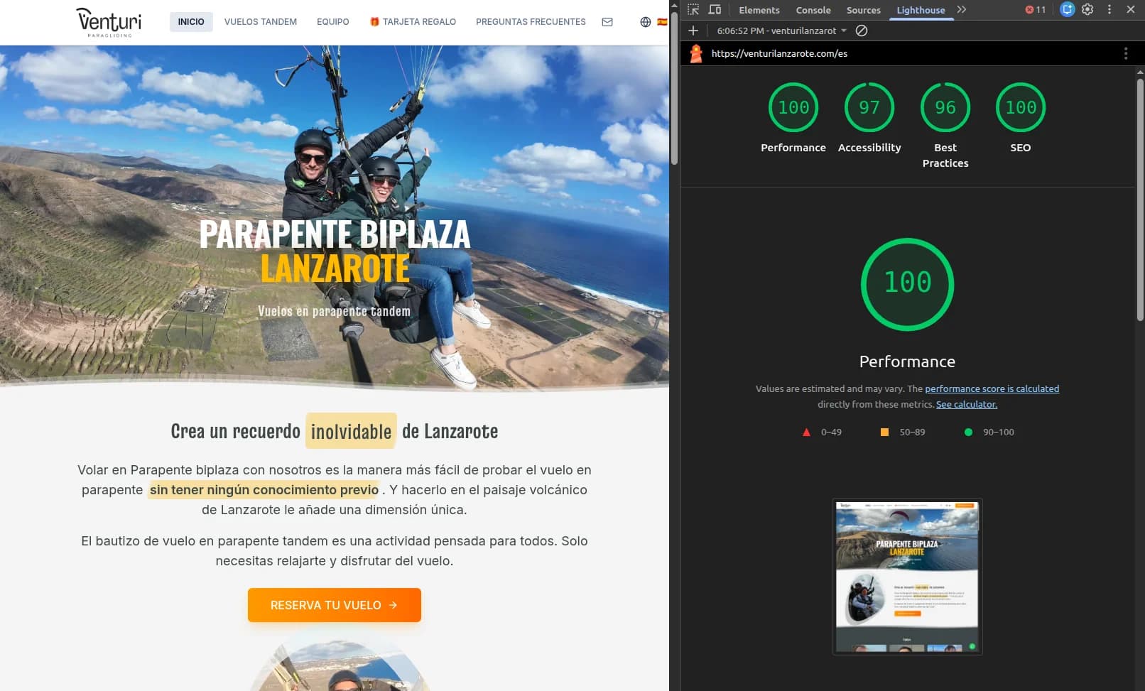 Lighthouse performance results