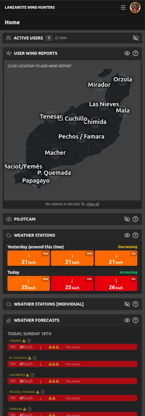 Mobile view of wind data