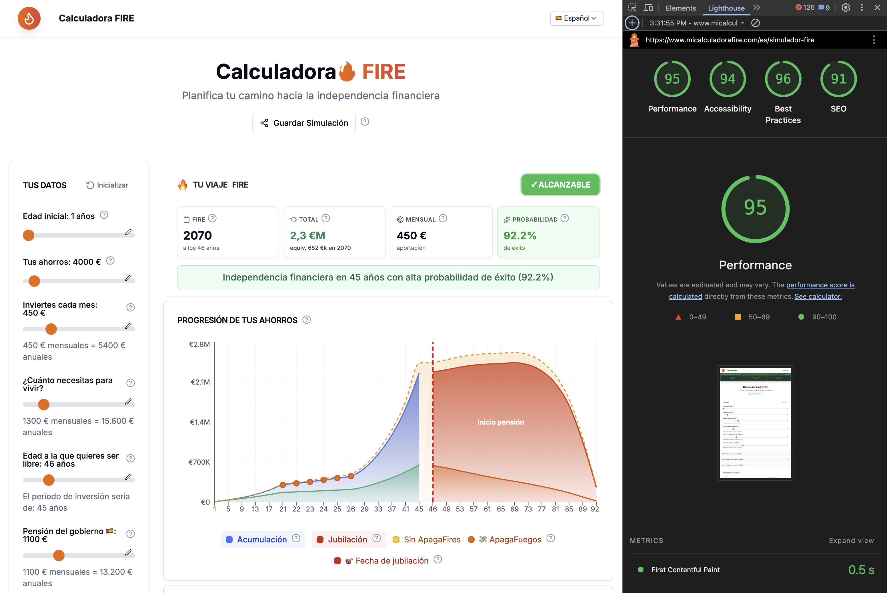 Simulador de libertad financiera FIRE